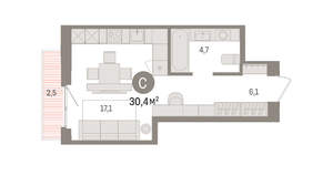 Студия квартира, вторичка, 30м2, 11/25 этаж