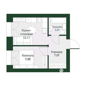 1-к квартира, вторичка, 32м2, 2/4 этаж