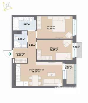 2-к квартира, вторичка, 66м2, 3/9 этаж