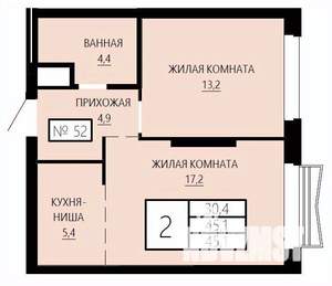 2-к квартира, строящийся дом, 45м2, 7/29 этаж