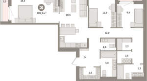 3-к квартира, вторичка, 106м2, 6/16 этаж