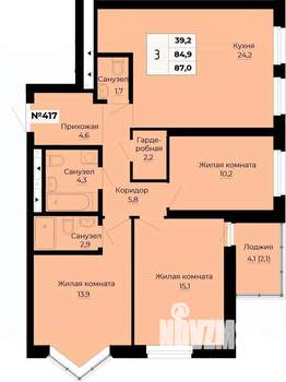 3-к квартира, строящийся дом, 87м2, 20/32 этаж
