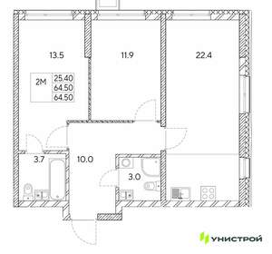 2-к квартира, вторичка, 65м2, 24/30 этаж