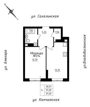 1-к квартира, строящийся дом, 37м2, 25/25 этаж