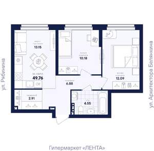 2-к квартира, вторичка, 50м2, 1/26 этаж