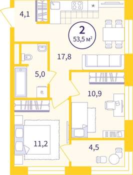 2-к квартира, вторичка, 51м2, 5/9 этаж