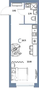 Студия квартира, вторичка, 30м2, 16/20 этаж