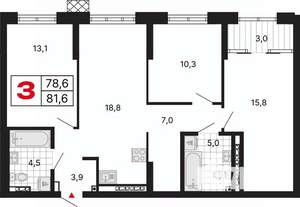 3-к квартира, вторичка, 82м2, 8/15 этаж