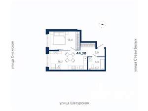 1-к квартира, вторичка, 44м2, 2/17 этаж