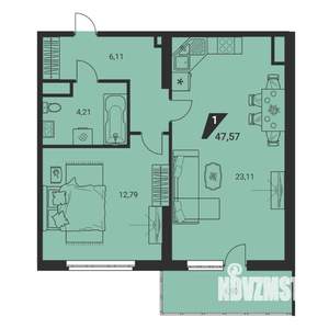 1-к квартира, вторичка, 48м2, 24/25 этаж