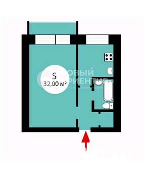1-к квартира, вторичка, 32м2, 5/9 этаж