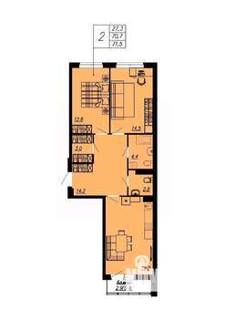2-к квартира, вторичка, 72м2, 7/12 этаж