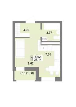 Студия квартира, строящийся дом, 25м2, 7/22 этаж