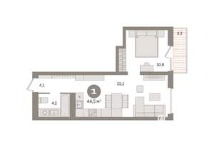 1-к квартира, вторичка, 44м2, 3/8 этаж