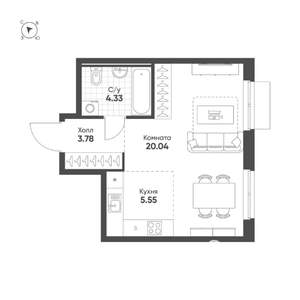 Студия квартира, строящийся дом, 34м2, 3/25 этаж