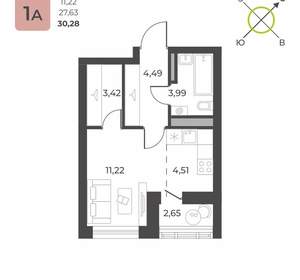 1-к квартира, строящийся дом, 29м2, 19/23 этаж