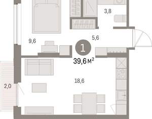 1-к квартира, вторичка, 40м2, 4/9 этаж