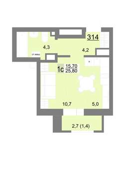 Студия квартира, вторичка, 26м2, 13/18 этаж