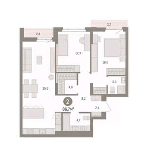 2-к квартира, вторичка, 87м2, 3/16 этаж