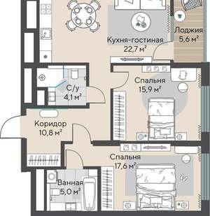 2-к квартира, вторичка, 79м2, 5/15 этаж