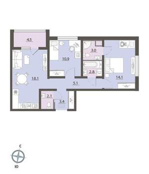 2-к квартира, вторичка, 62м2, 7/25 этаж