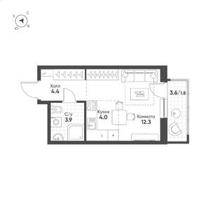 Студия квартира, вторичка, 26м2, 9/15 этаж