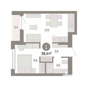 1-к квартира, вторичка, 38м2, 5/7 этаж