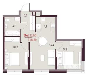3-к квартира, вторичка, 47м2, 5/20 этаж