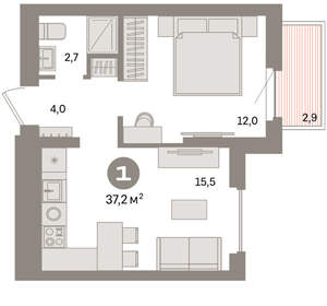 1-к квартира, вторичка, 37м2, 5/16 этаж