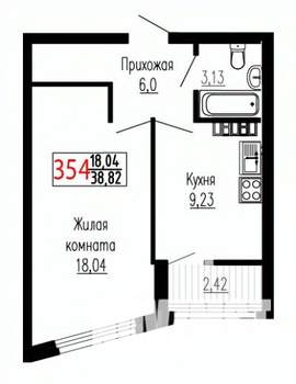 1-к квартира, строящийся дом, 39м2, 26/27 этаж