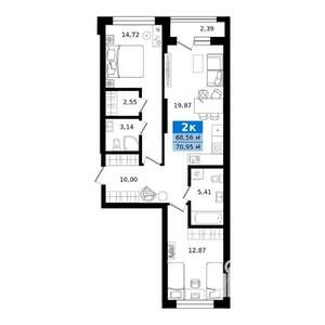 2-к квартира, строящийся дом, 71м2, 10/23 этаж