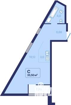 Студия квартира, вторичка, 36м2, 13/27 этаж