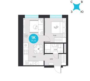 1-к квартира, вторичка, 35м2, 3/22 этаж