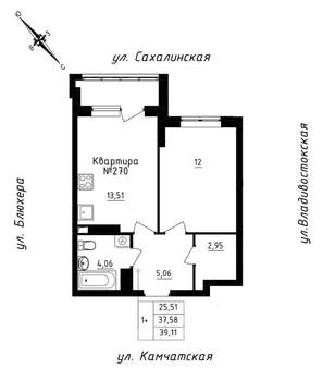 1-к квартира, строящийся дом, 39м2, 24/25 этаж