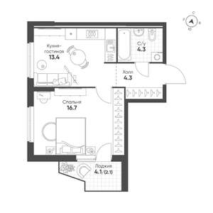 1-к квартира, вторичка, 41м2, 6/25 этаж