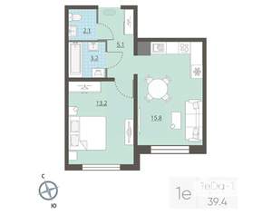 1-к квартира, вторичка, 39м2, 10/25 этаж