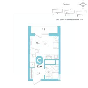 Студия квартира, вторичка, 22м2, 3/20 этаж