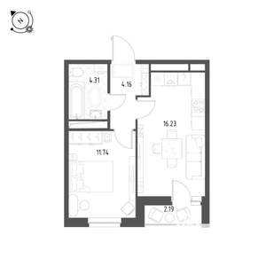 1-к квартира, строящийся дом, 38м2, 14/25 этаж
