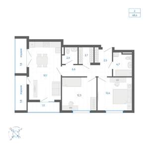 2-к квартира, вторичка, 69м2, 7/10 этаж
