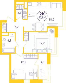 2-к квартира, вторичка, 59м2, 12/25 этаж