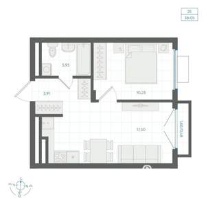 1-к квартира, строящийся дом, 36м2, 2/4 этаж