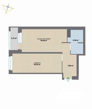 1-к квартира, вторичка, 54м2, 3/9 этаж