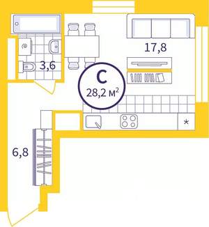 Студия квартира, вторичка, 28м2, 15/24 этаж