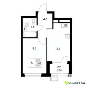 1-к квартира, вторичка, 37м2, 21/31 этаж