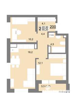 2-к квартира, вторичка, 55м2, 24/26 этаж