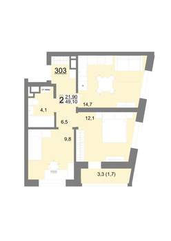 2-к квартира, вторичка, 49м2, 12/18 этаж