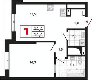 1-к квартира, вторичка, 45м2, 28/29 этаж