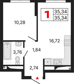 1-к квартира, вторичка, 35м2, 21/25 этаж
