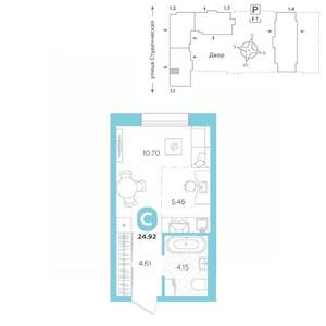 Студия квартира, строящийся дом, 25м2, 14/25 этаж