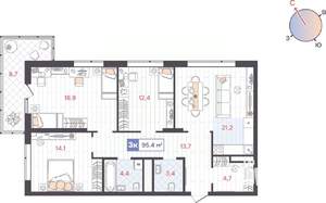 3-к квартира, вторичка, 95м2, 16/31 этаж